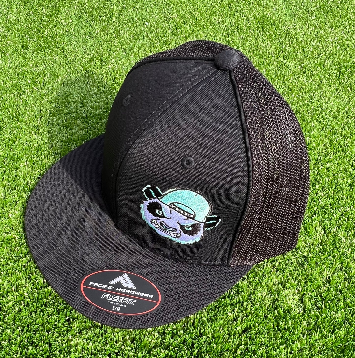 Black with Aqua Panda Fitted Hat