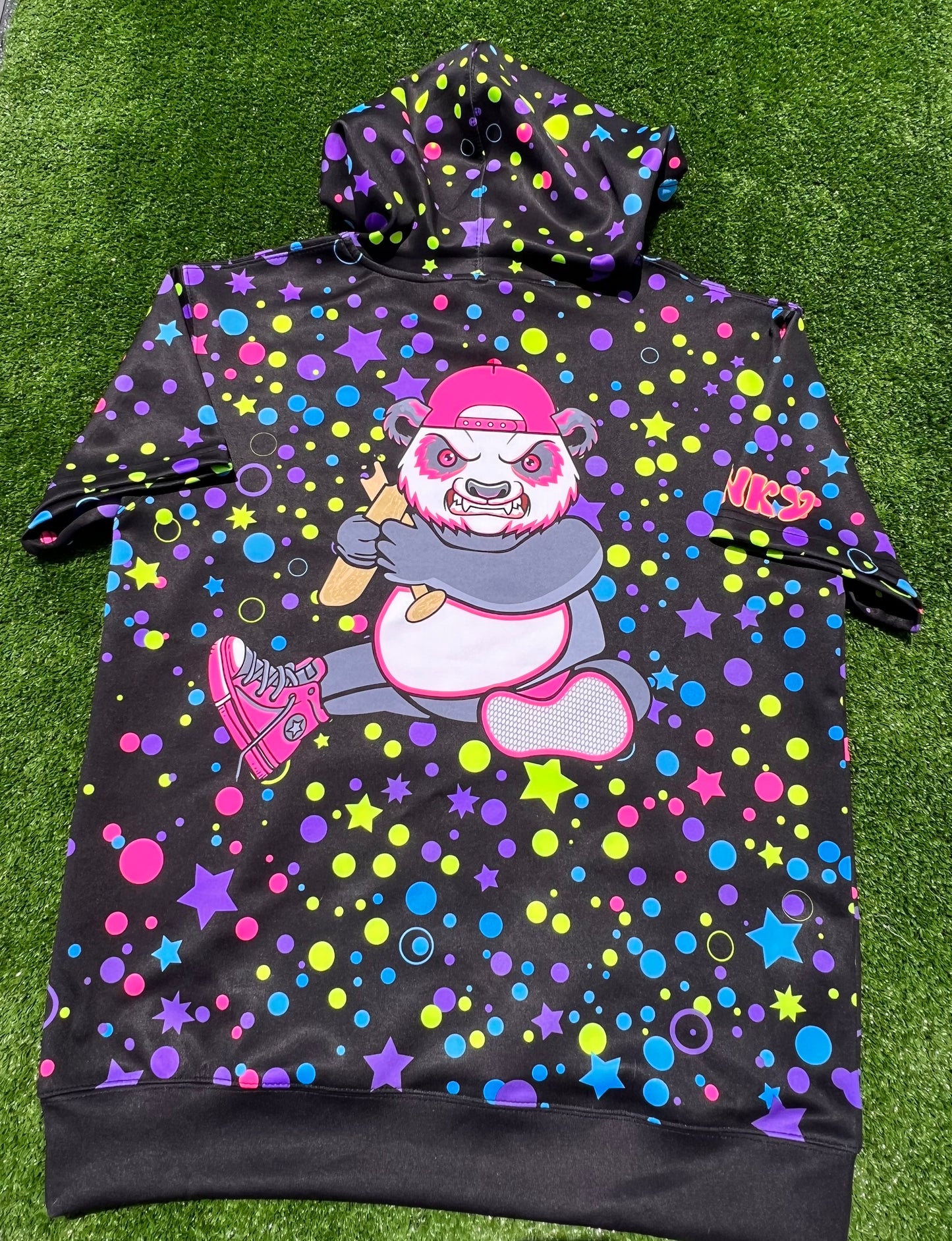 Black with Neon Stars Unisex Short Sleeve Scuba Hoodie