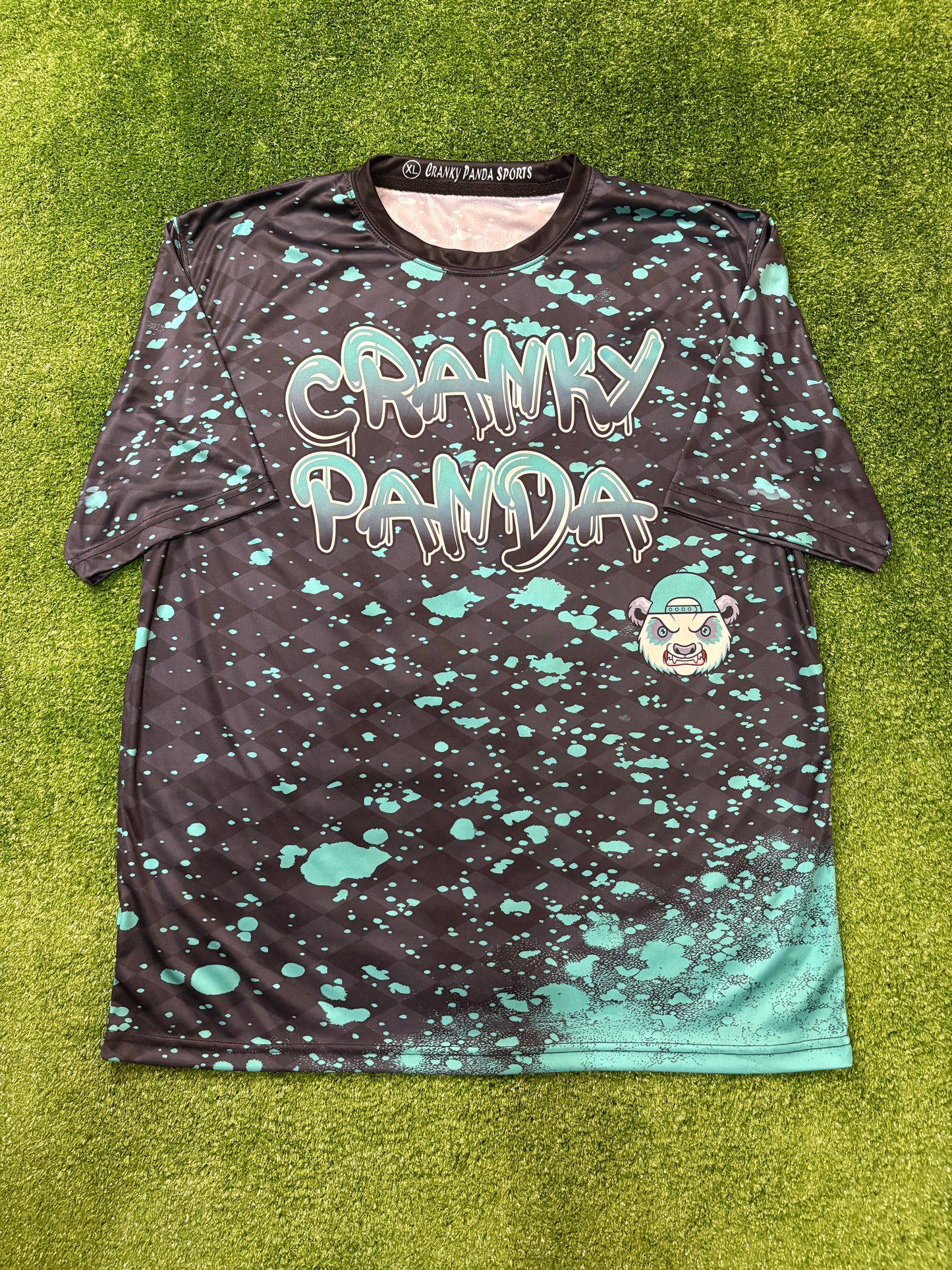 Graffiti Black and Teal paint splatter Cosmic Unisex Softball Jersey