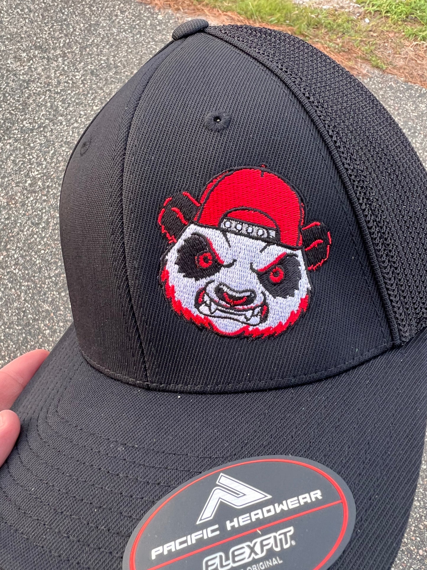 Black with Red Panda Fitted Hat