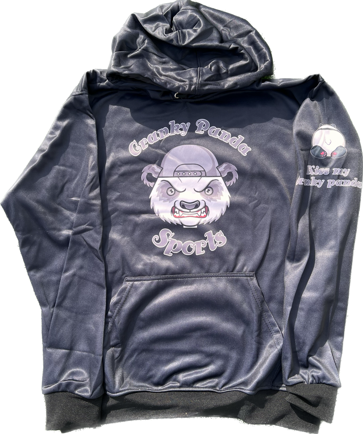 black silver fleece hoodie cranky panda sports