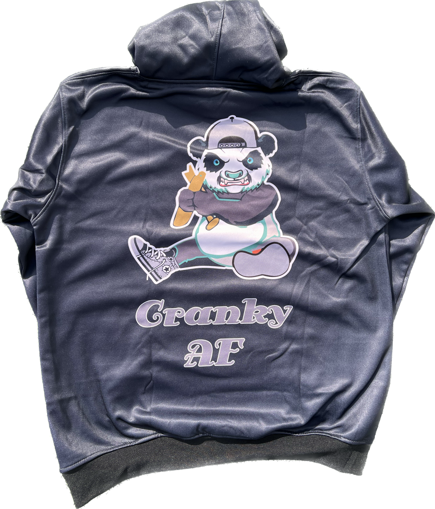 black silver fleece hoodie cranky panda sports