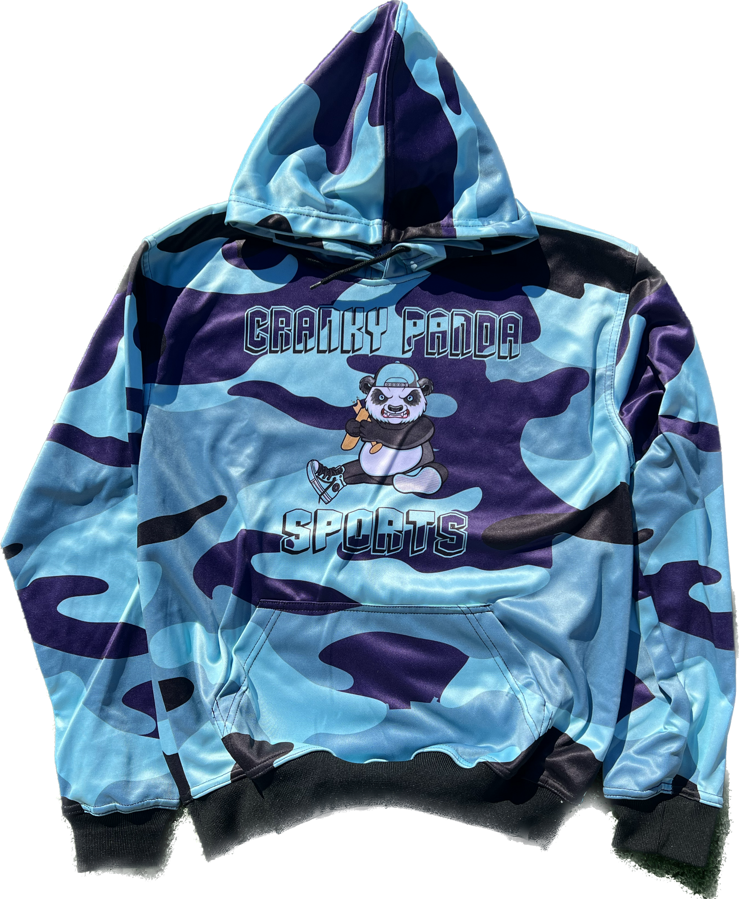 blue and purple camo fleece hoodie cranky panda sports