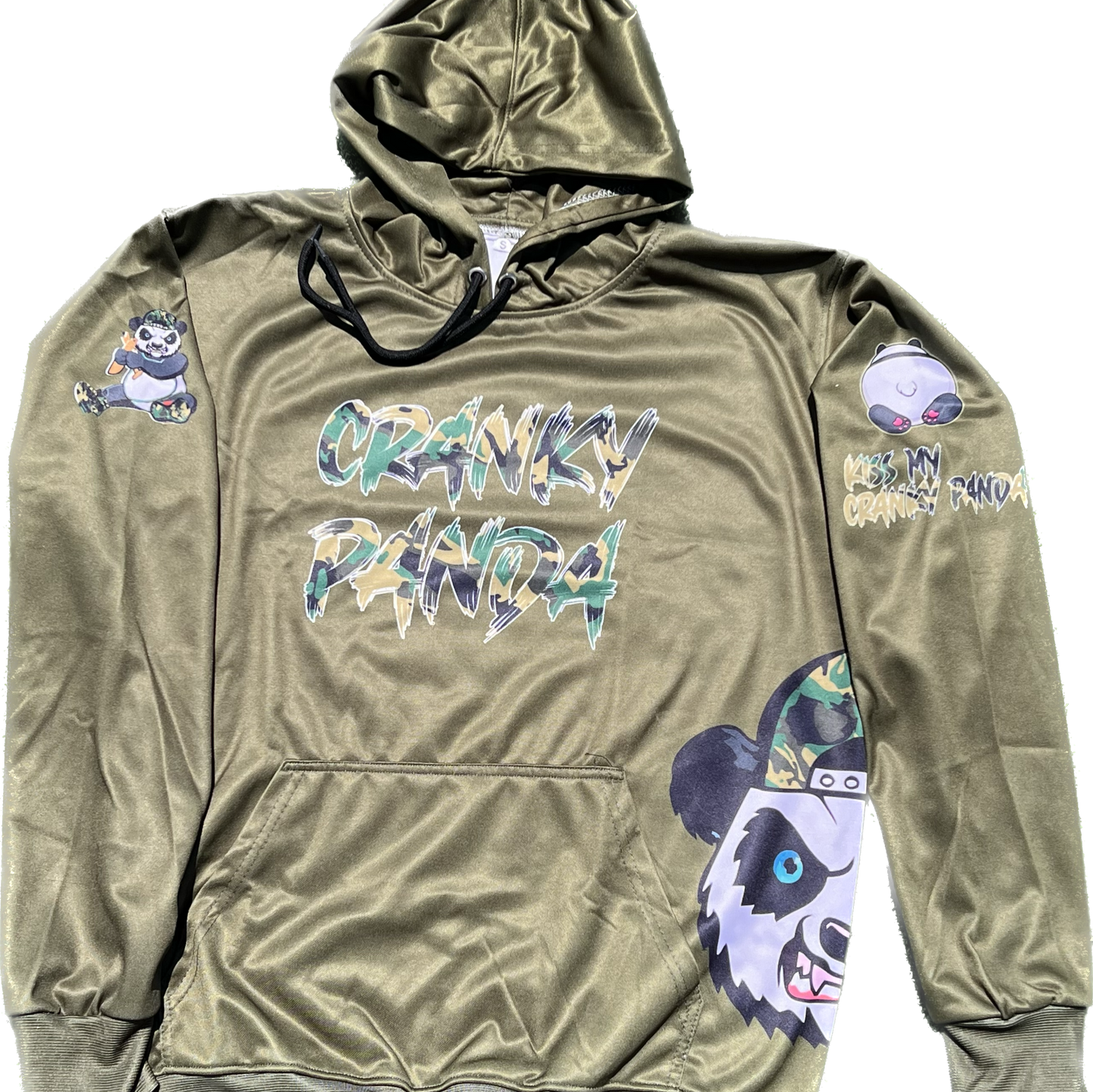camo olive green cranky panda sports fleece hoodie
