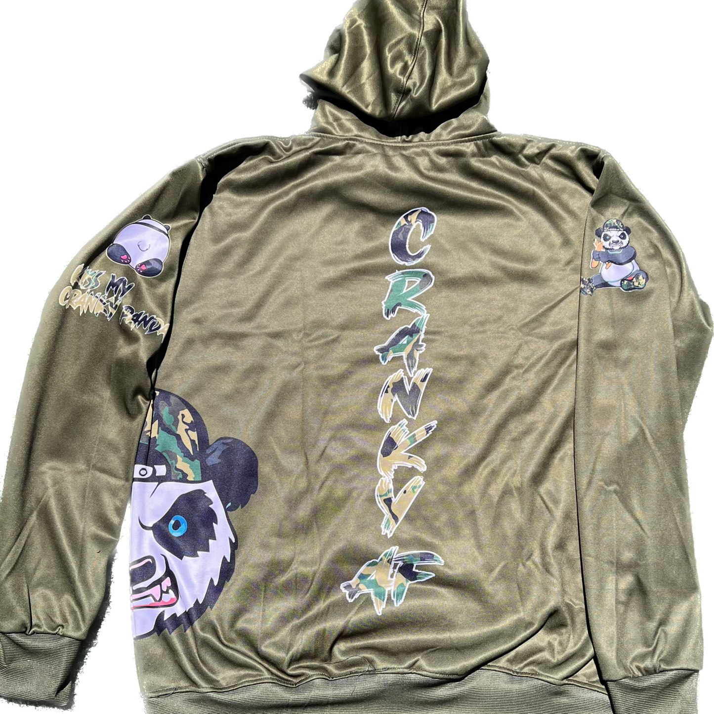 camo olive green cranky panda sports fleece hoodie