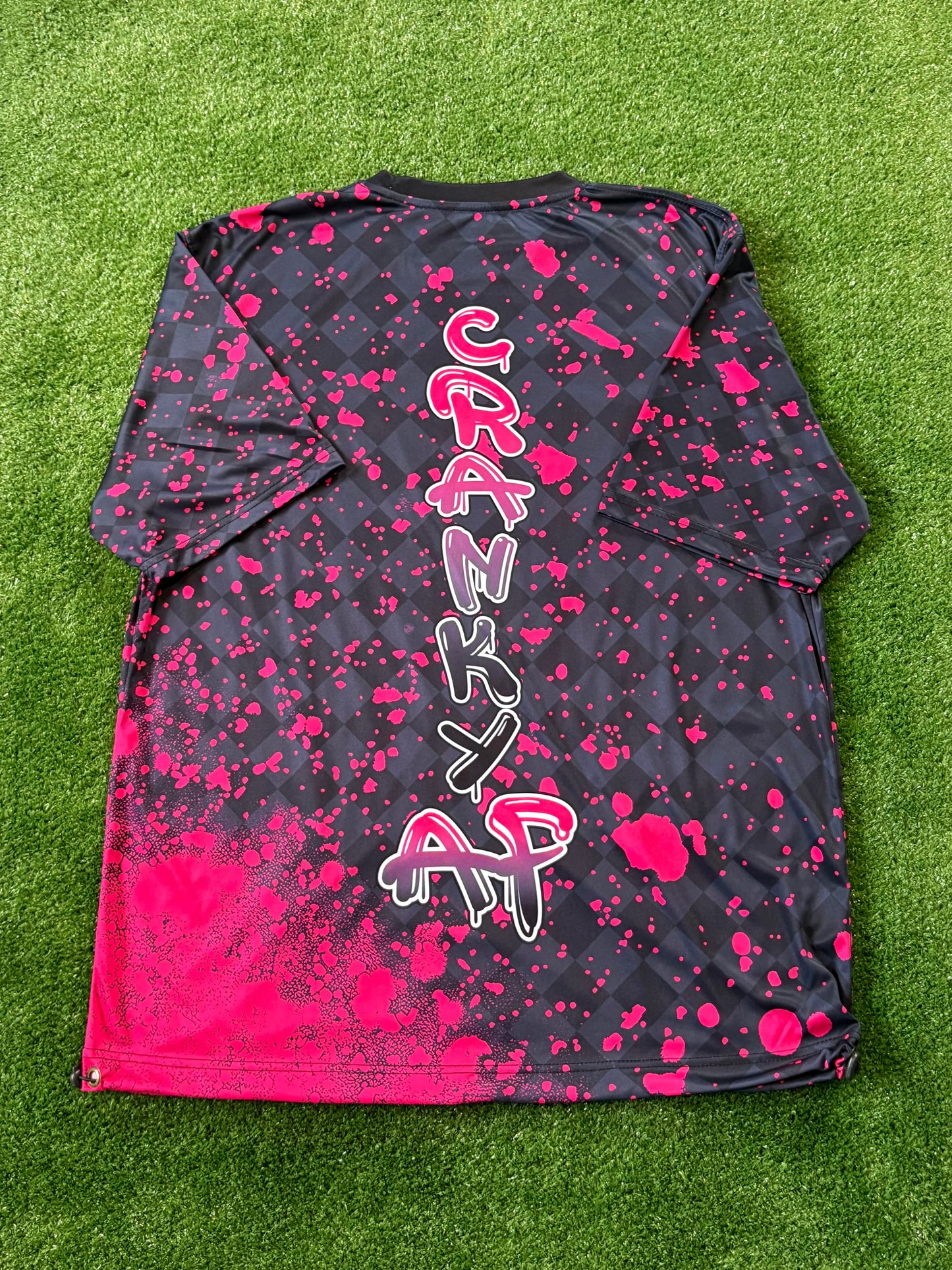 Hot Pink Graffit Splatter Unisex Softball Jersey (front pocket and toggle bottom)