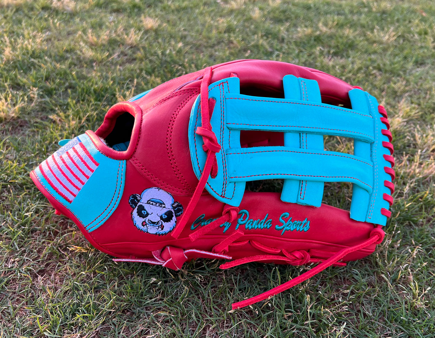 Mint and Red Fielding Glove H Web
