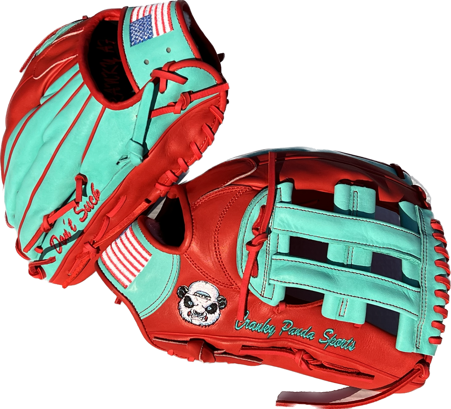 Mint and Red Fielding Glove H Web