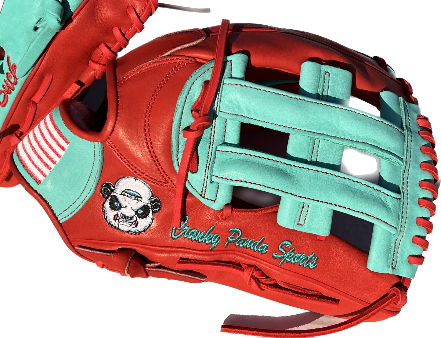 Mint and Red Fielding Glove H Web