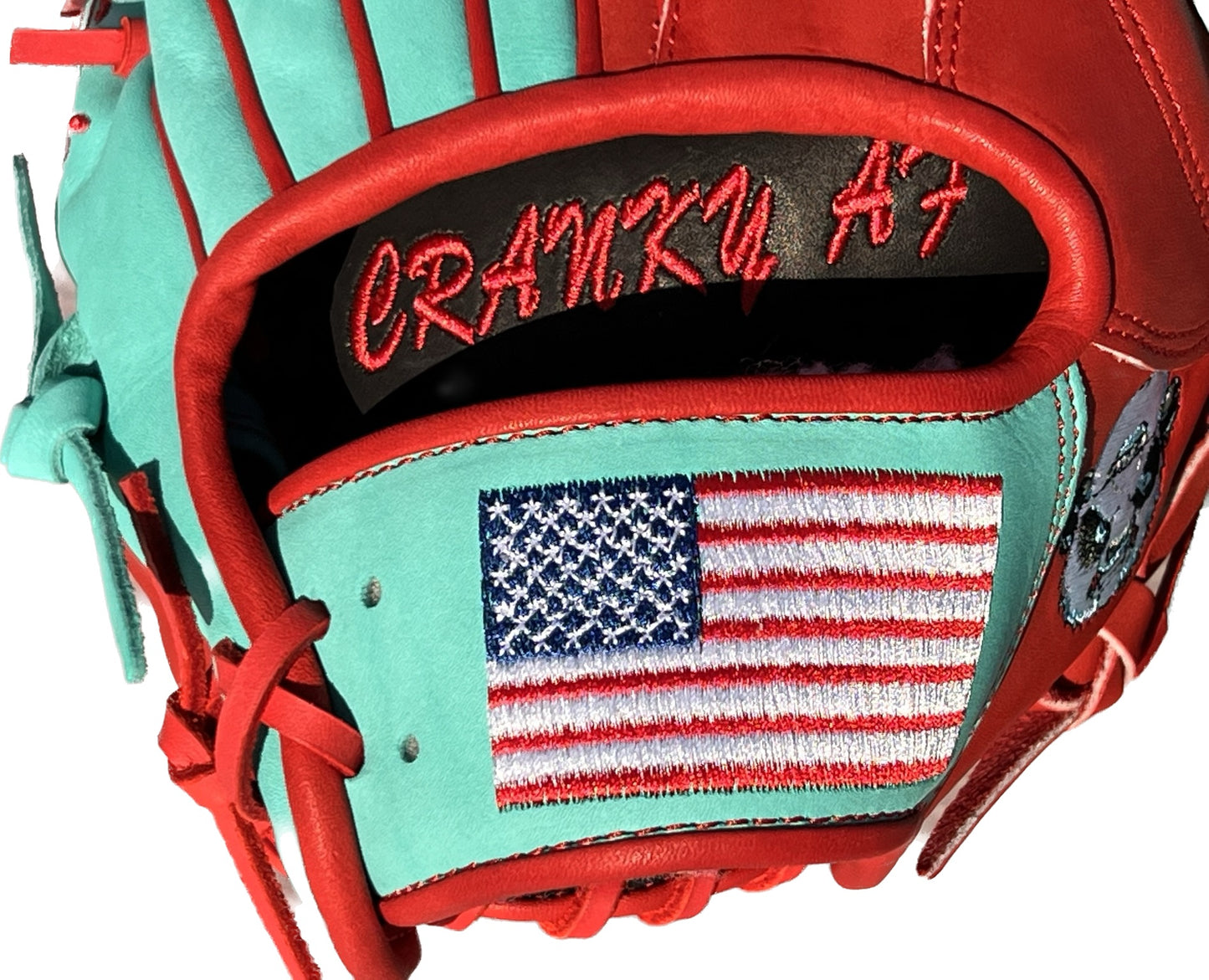 Mint and Red Fielding Glove H Web