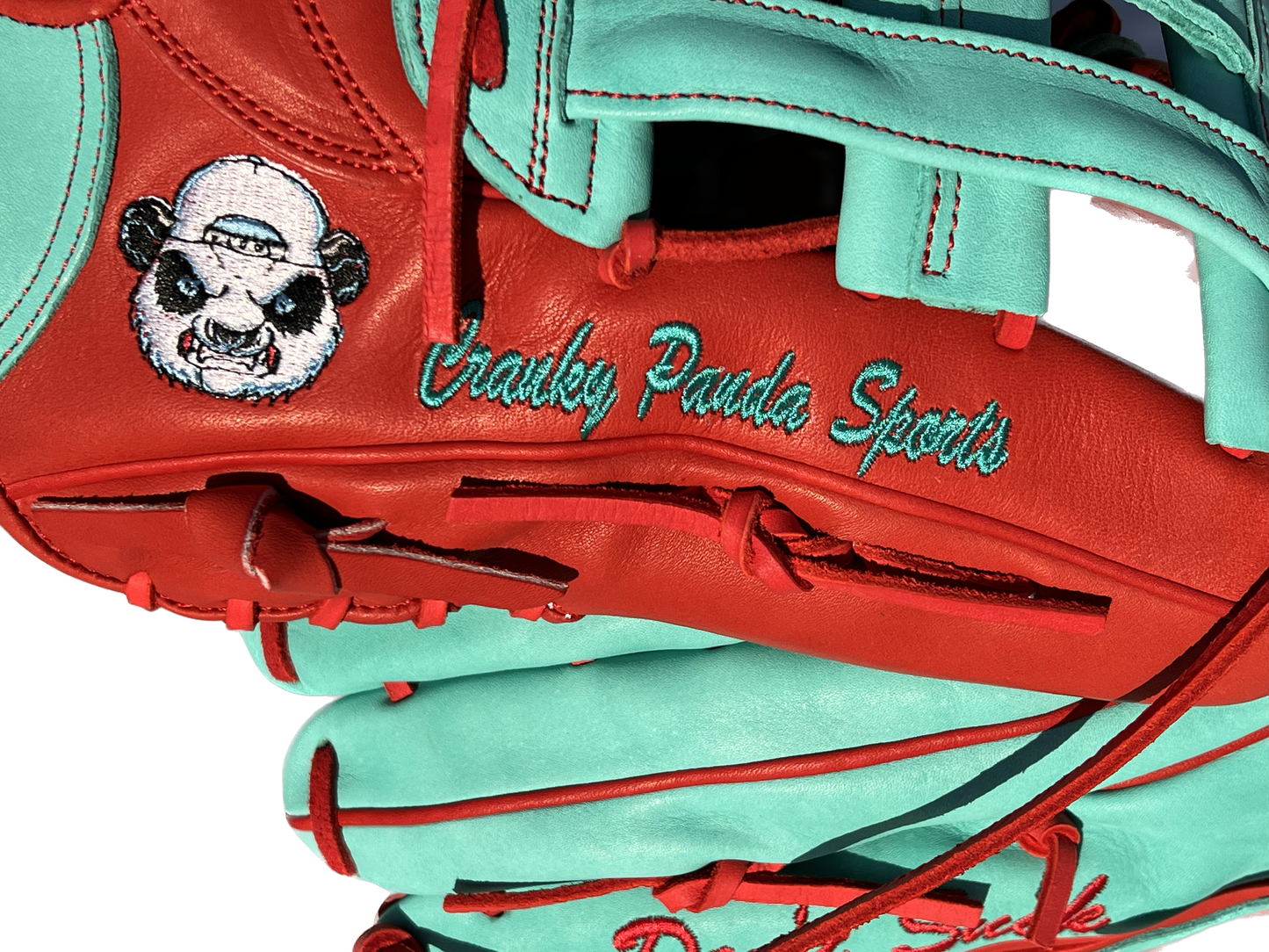 Mint and Red Fielding Glove H Web