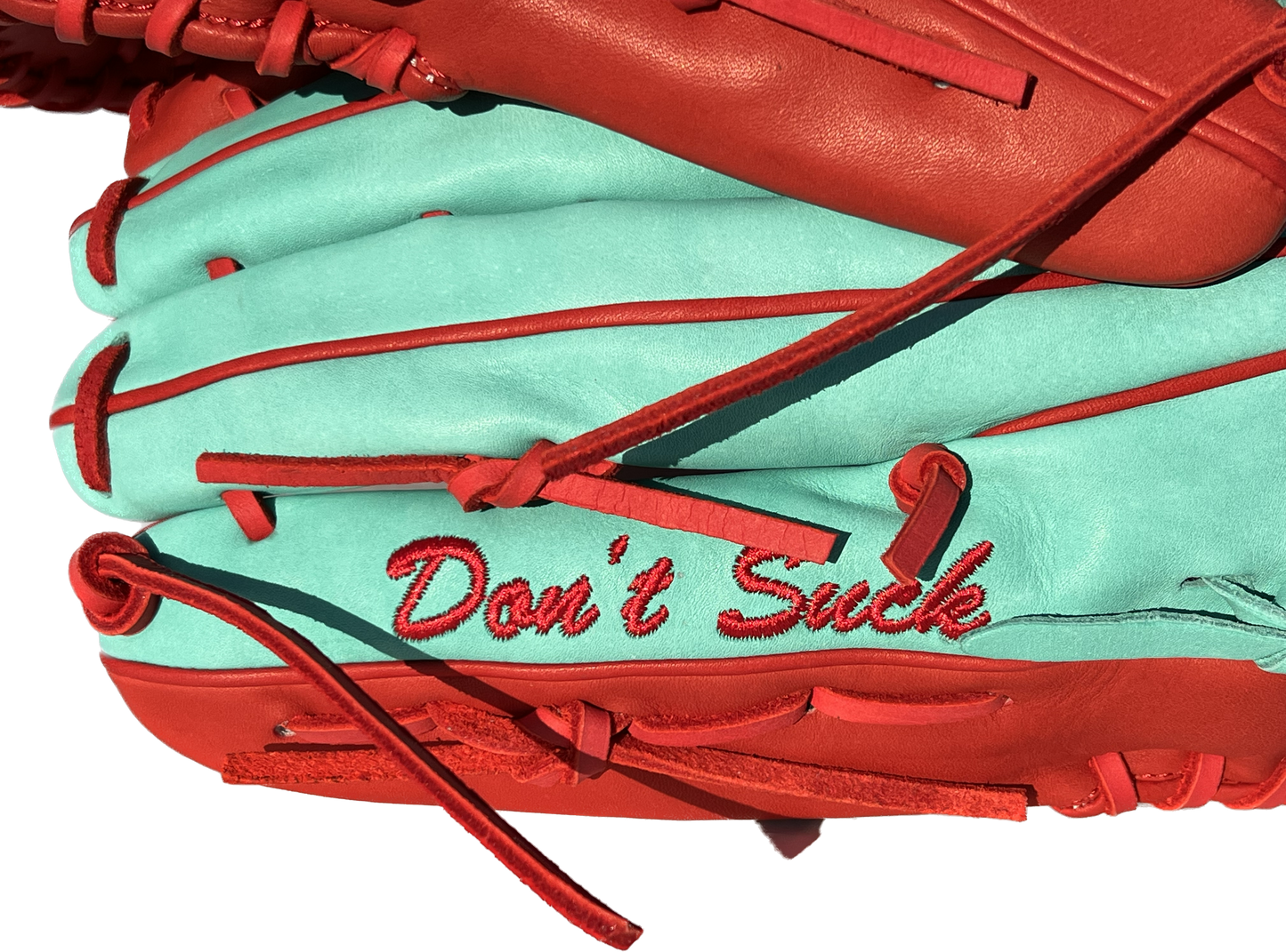 Mint and Red Fielding Glove H Web