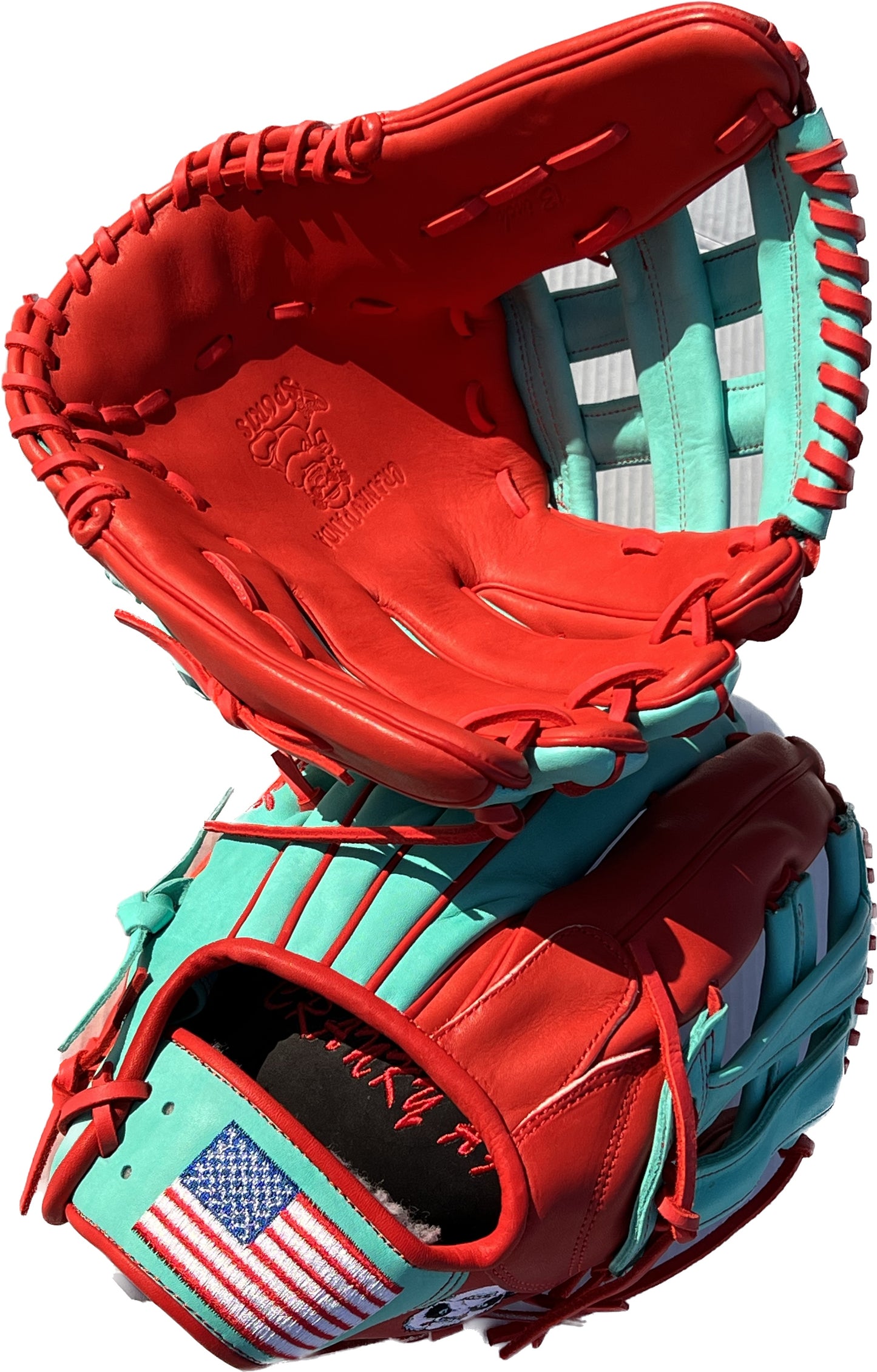 Mint and Red Fielding Glove H Web