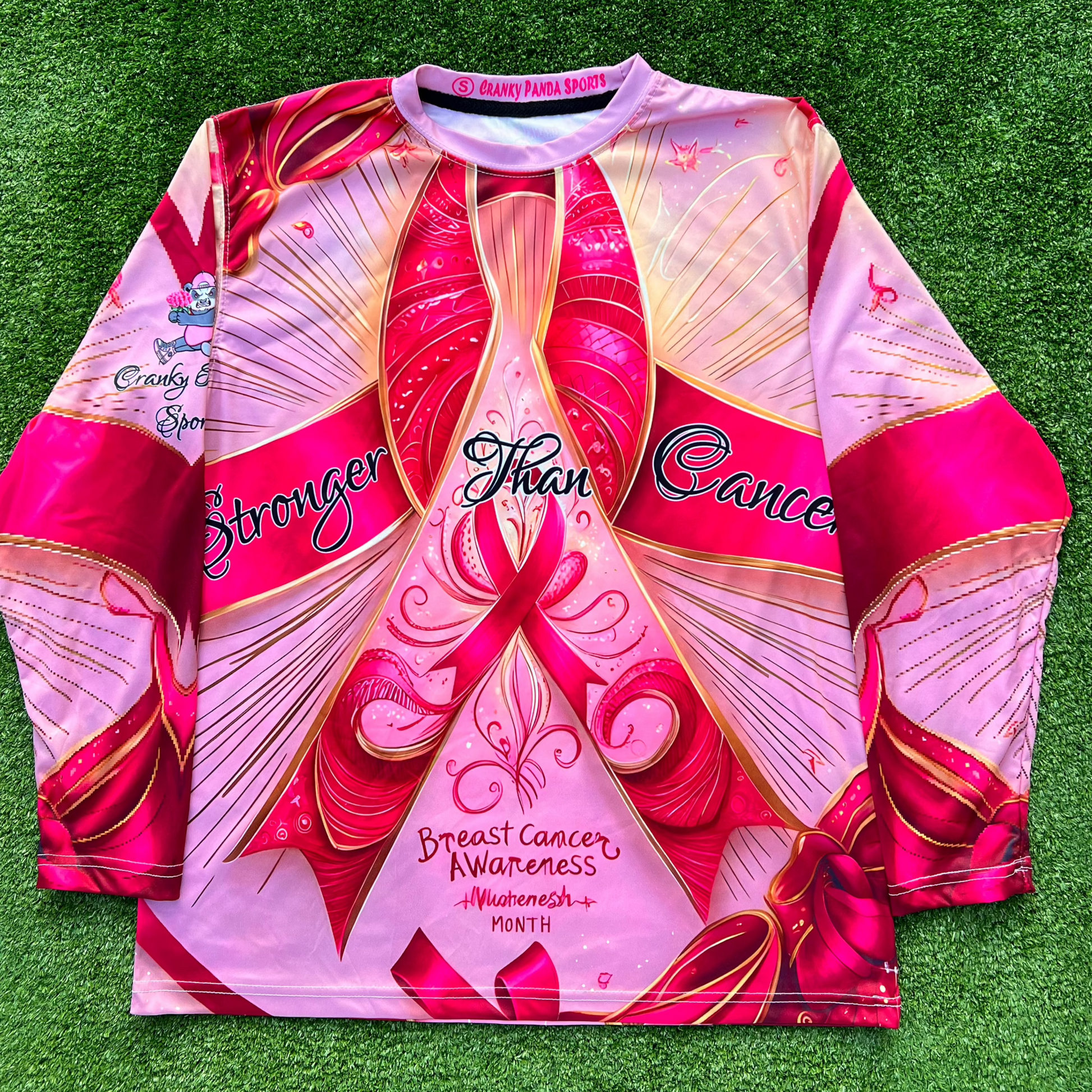 Stronger than Cancer Breast Cancer Awareness Long Sleeve Unisex Softball Jersey