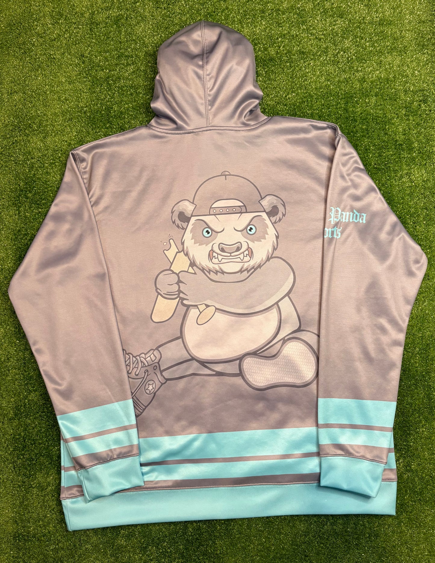 Grey/ Tiffany Blue CP Cranky Panda Unisex Fleece Hoodie