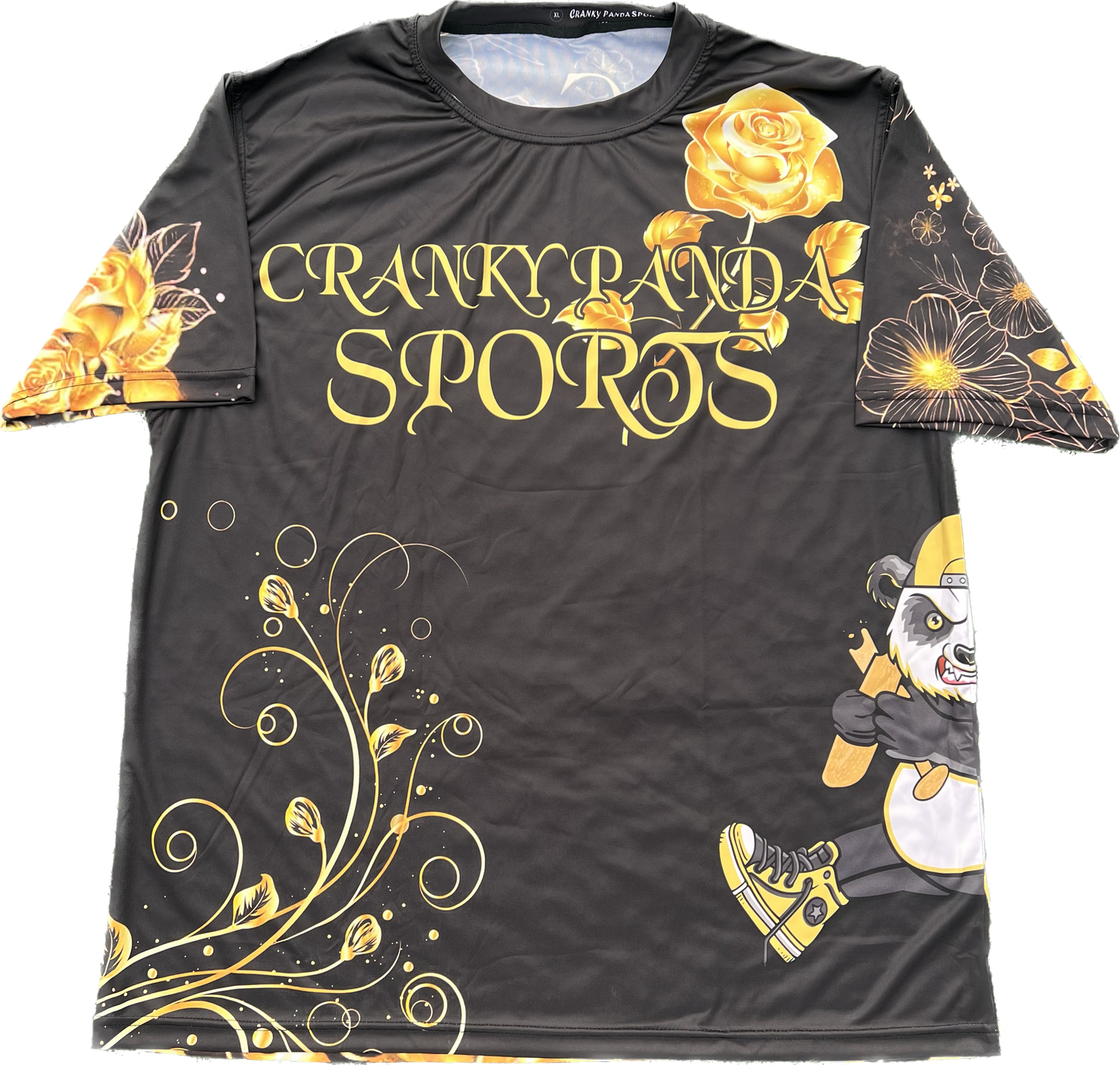 Black and Gold Flower Unisex Softball Jersey