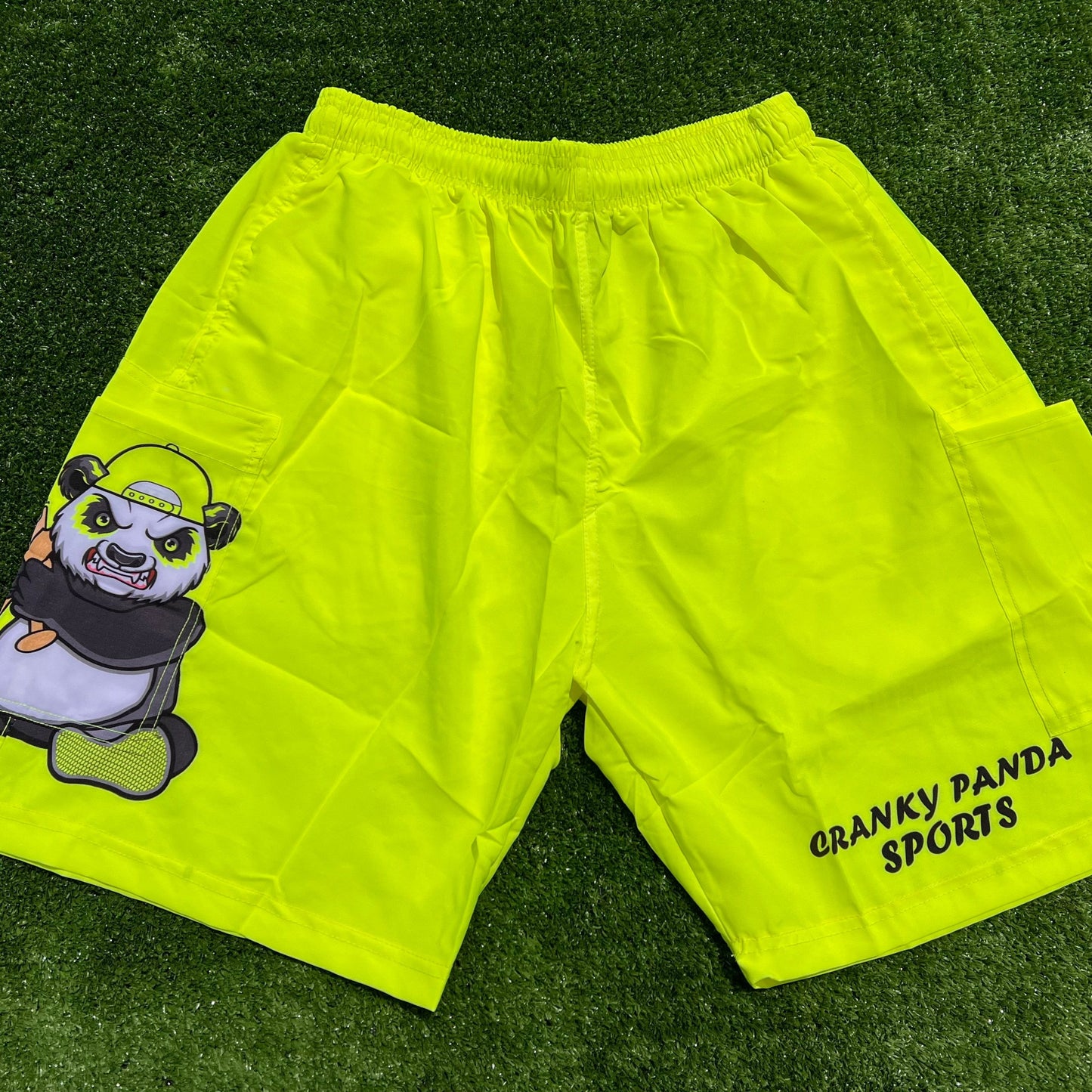 neon yellow softball shorts by cranky panda sports