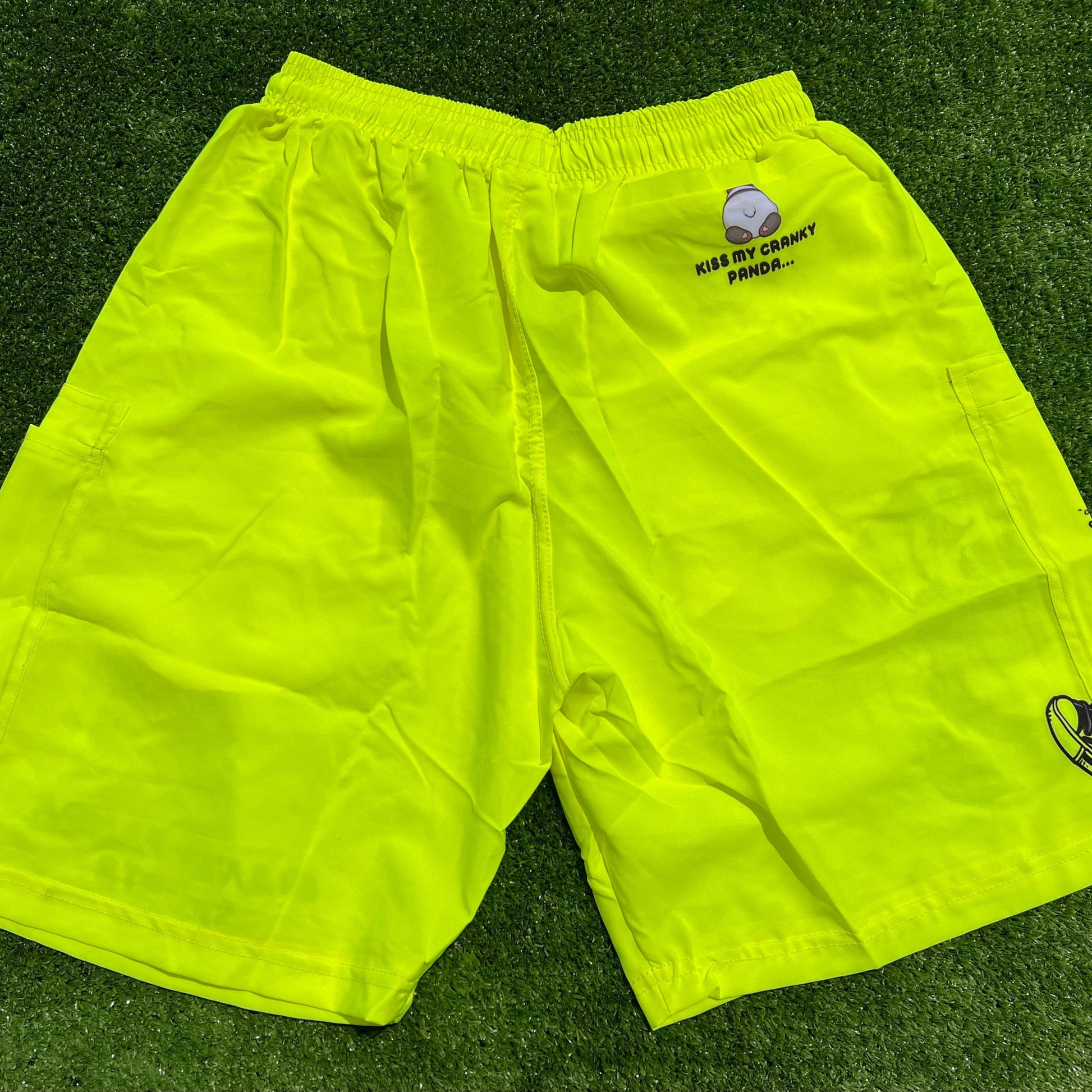 neon yellow softball shorts by cranky panda sports