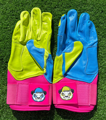 Neon Yellow / Blue / Pink  Wide Cuff Batting Gloves