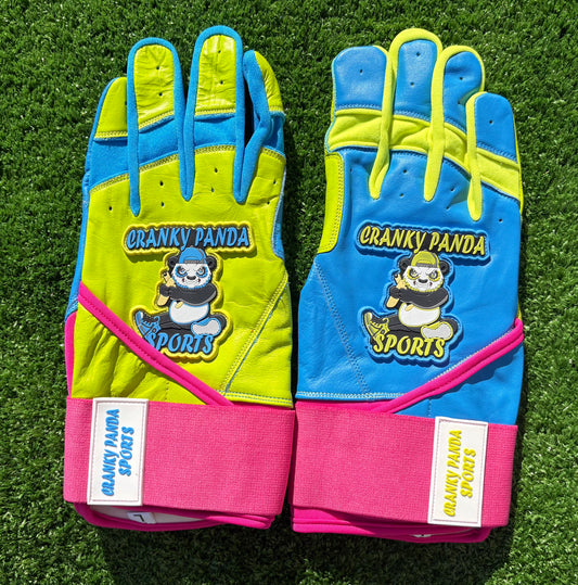 Neon Yellow / Blue / Pink  Wide Cuff Batting Gloves