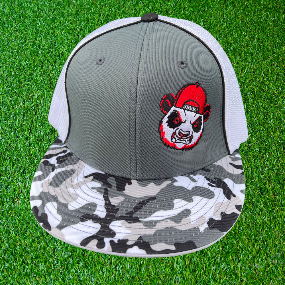 cranky panda sports fitted hat grey camo and white 